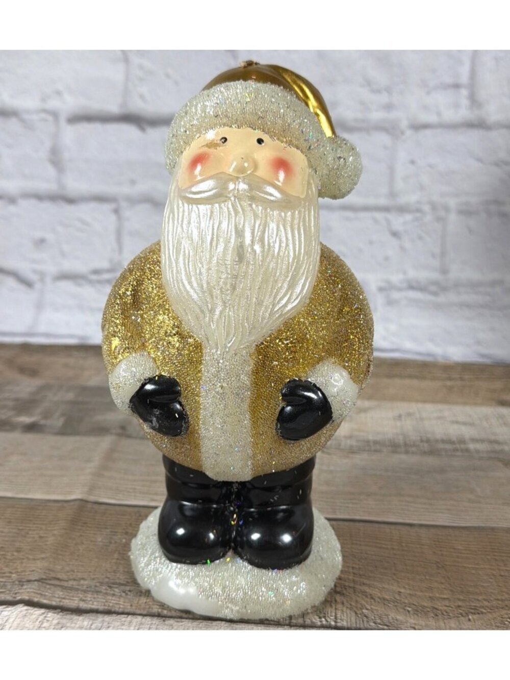 Pottery Barn Candle Santa Claus Gold Glitter Christmas Holiday 90s Vintage AS IS